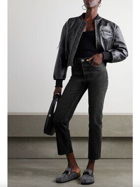 $265 RE/DONE Charcoal Black 70s Stove Pipe Jeans size 24/26"